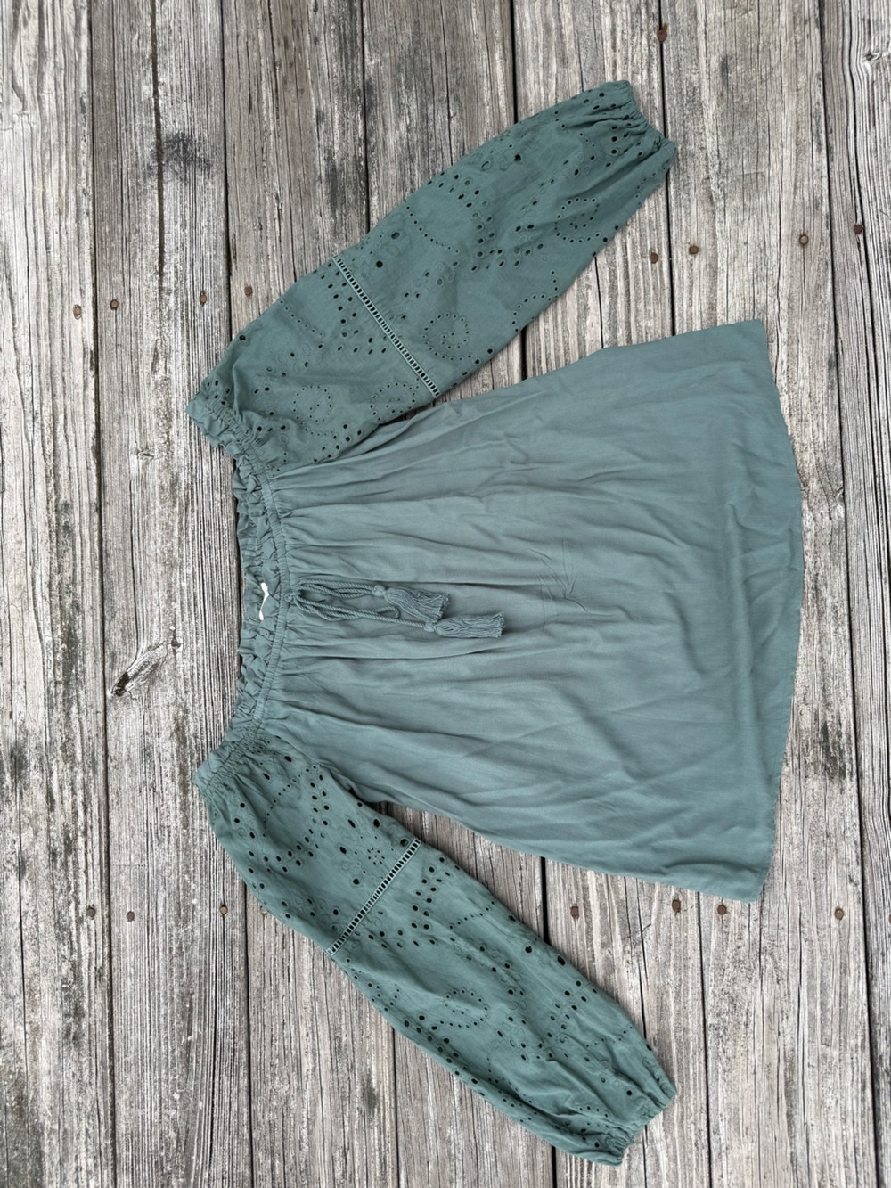 Maurices Sage Green Off-Shoulder Eyelet Sleeve